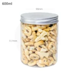 600 ml 90mm PET Plastic Jar Alu Cap 100ctn