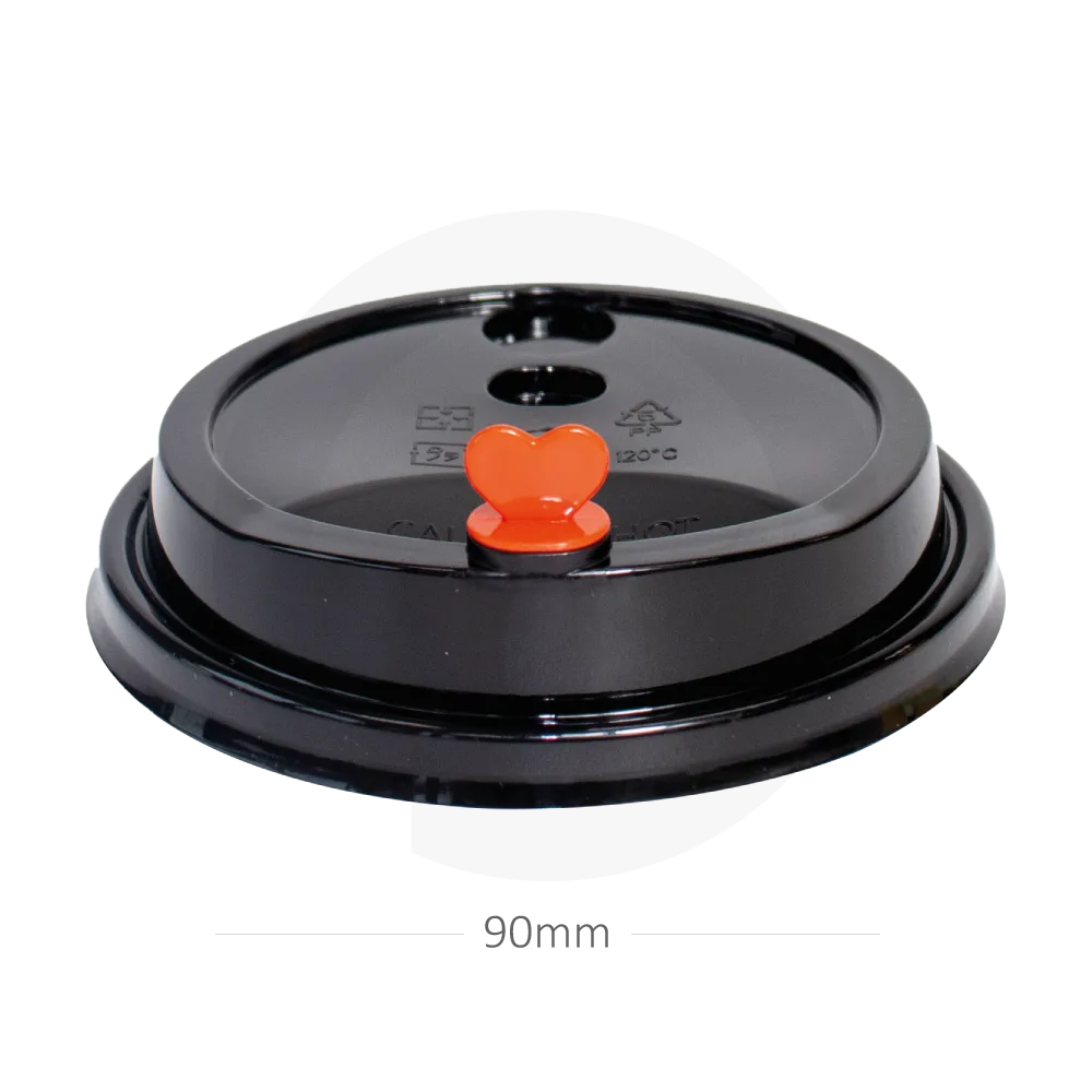 90mm PP Plastic Black Lid with Red Heart 500ctn - Image 1