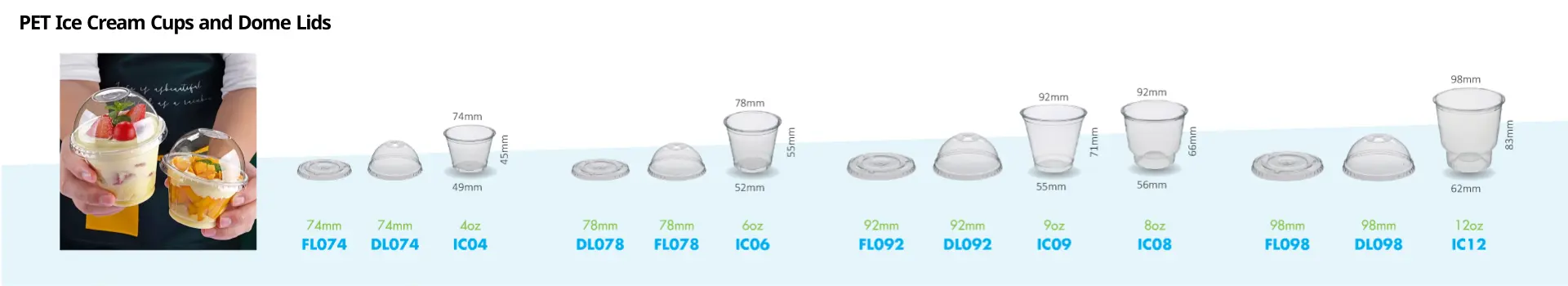 PET Ice Cream Cups and Dome Lids