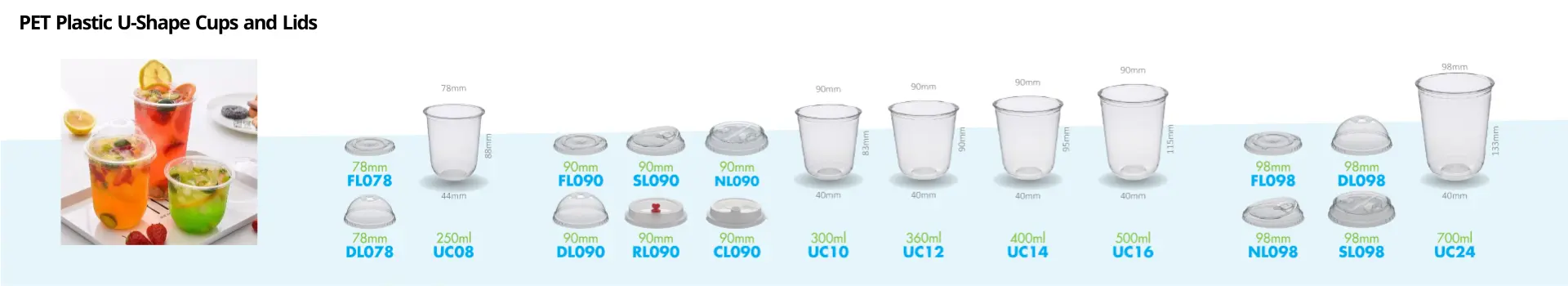 PET Plastic U-Shape Cups and Lids