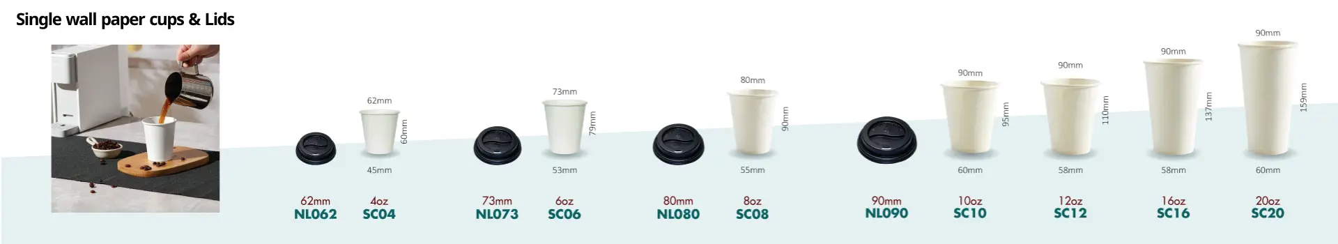 Single wall paper cups & Lids